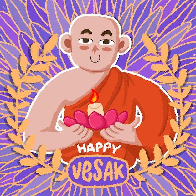 happy vesak day illustration crayon style