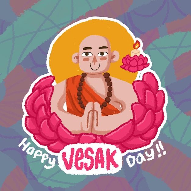 happy vesak day illustration crayon style