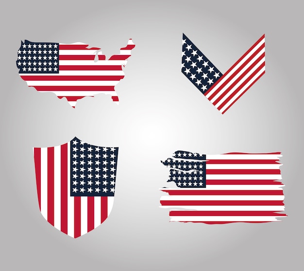 Happy veterans day, collection US flags celebration patriotism vector illustration