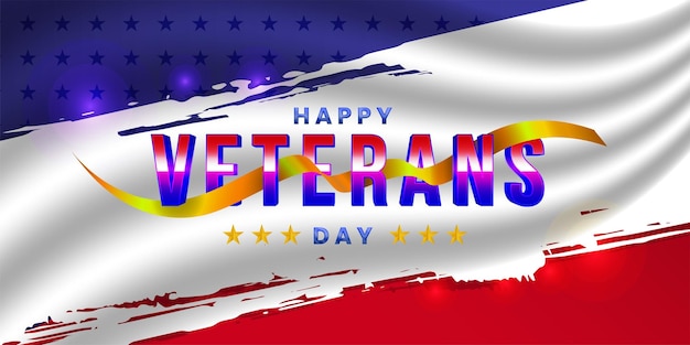 Happy veterans day Honoring all who served banner ribbon illustration with star and united states of america flag