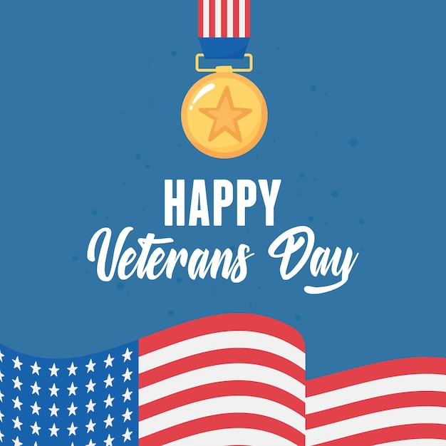 Happy veterans day, medal award star flag american symbol, US military armed forces soldier.