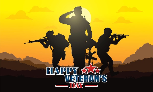 Happy veterans day Military vector illustration Army background soldiers silhouettes