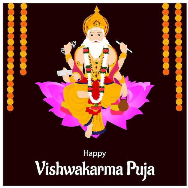 Happy Vishwakarma Puja Indian Hindu Festival Celebration Vector Illustration