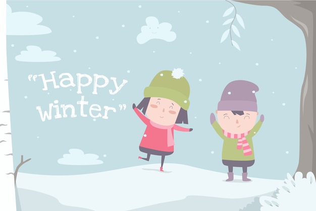 Happy Winter Flat Ilustration Cute Child Desin  