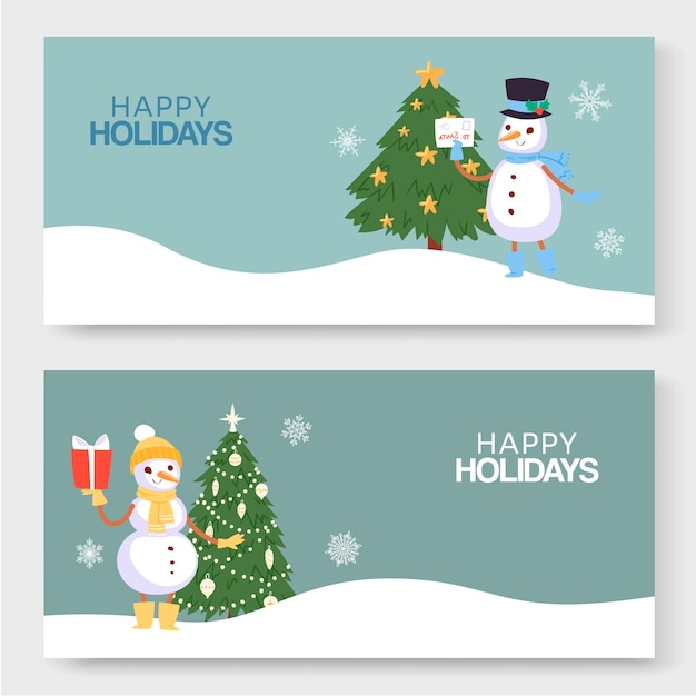 Happy winter holidays, New Year and Christmas illustration of two banners. 