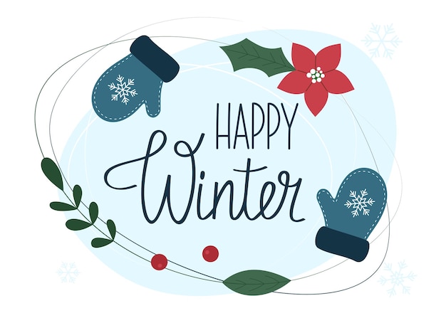 Vector happy winter lettering winter season slogan cozy vector illustration for banner card flyer