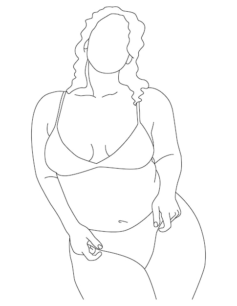 A happy woman Beautiful woman plus size body line art illustration