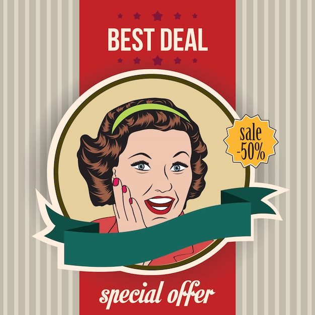 happy woman, commercial retro clipart illustration