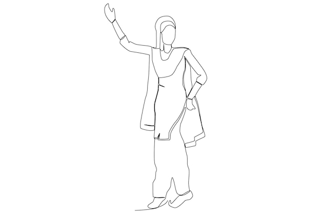 A happy woman dancing in Lohri celebration line art