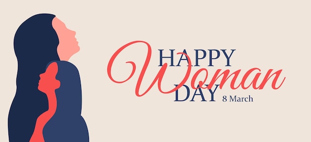 Happy Woman Day in 8 March Banner Concept Design Horizontal Card