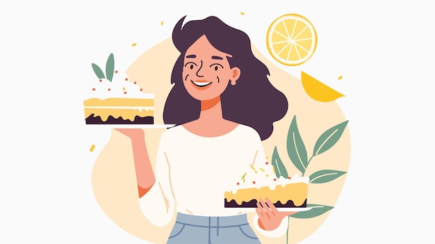 Happy Woman Eating Cake from Plate