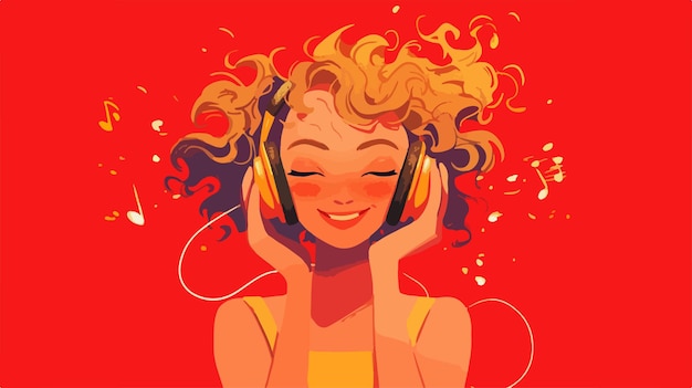 Vector happy woman enjoying music with headphones