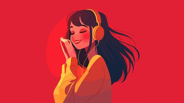 Vector happy woman enjoying music with headphones