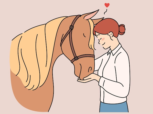 Happy woman hugging horse