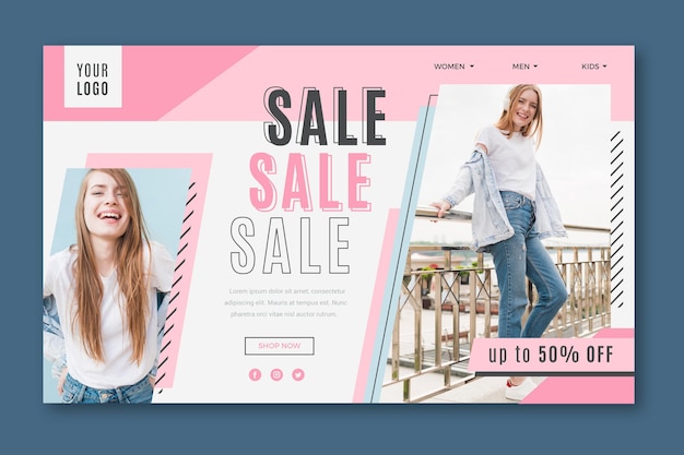 Happy woman landing page fashion sale