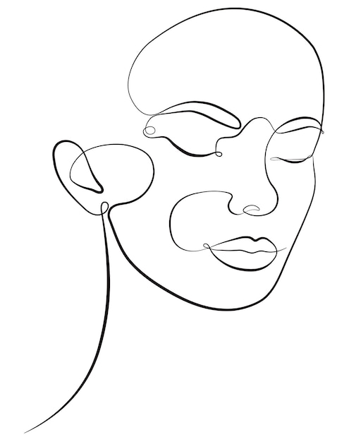 A happy woman One line drawing the face and hair Abstract female portrait