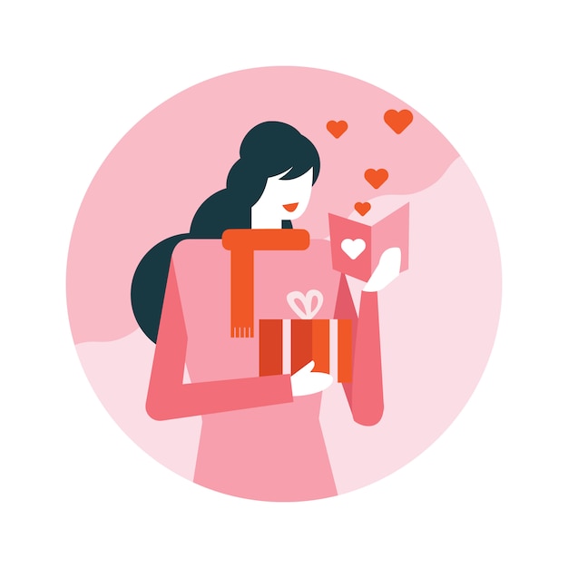 Happy woman reading valentine's card