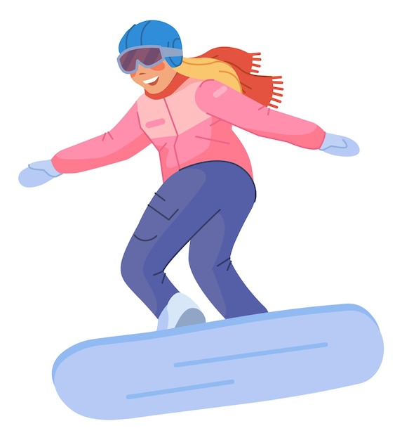 Happy woman on snow board Active lifestyle concept isolated on white background