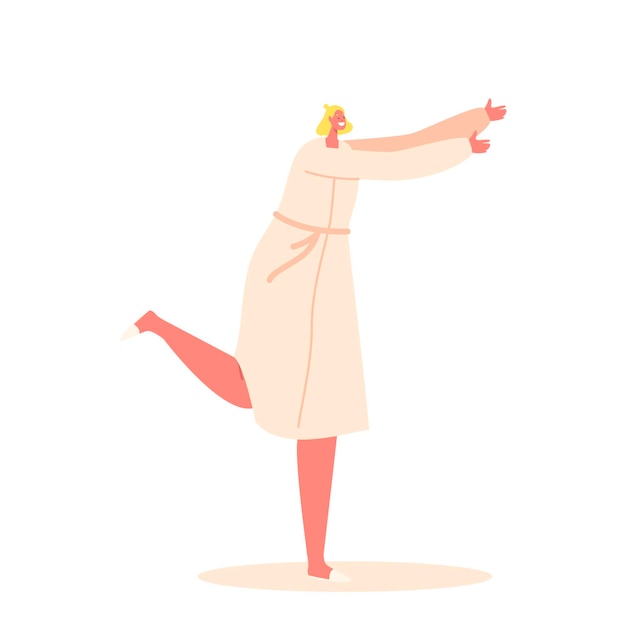 Happy Woman Wearing Bathrobe Runs Towards Someone With Her Arms Outstretched Ready To Greet Them