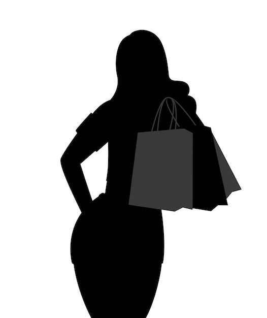 Happy woman with shopping bag in modern Silhouettes Vector