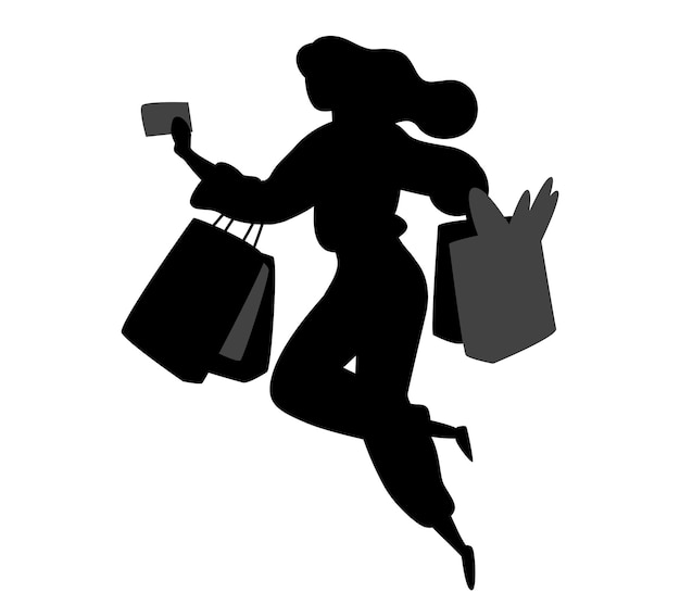 Happy woman with shopping bag in modern Silhouettes Vector