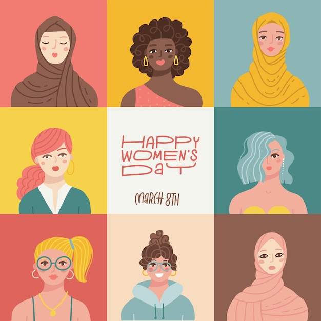 Happy womans international day greeting card th march baner iwd women with different skin color and