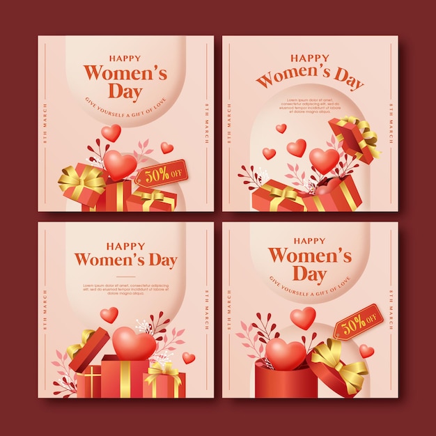 Happy Women Day Sales and Promotion Poster with Lovely Gifts Background for Social Media Post