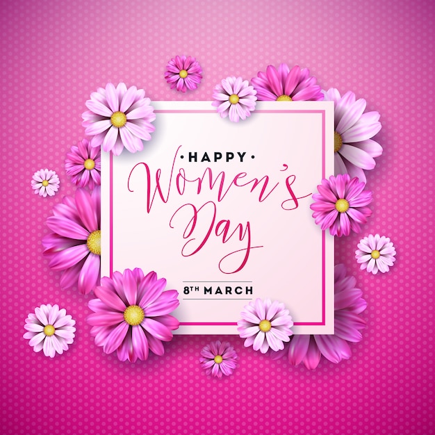 Happy Women's Day Floral Greeting Card Design