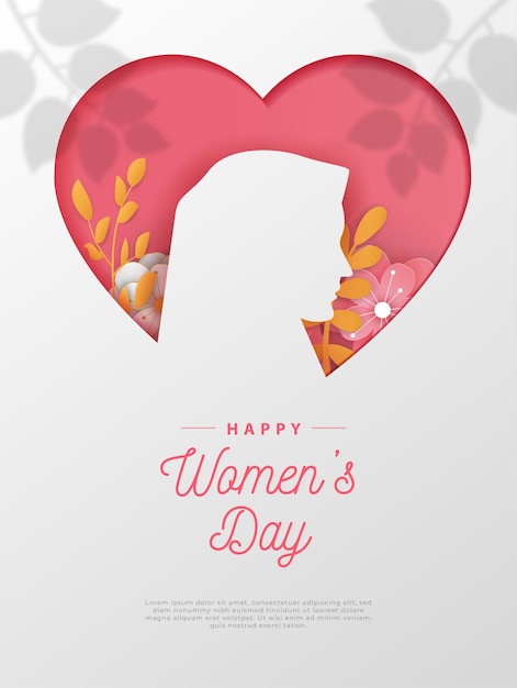 Happy women's day greeting card paper cut with editable text.