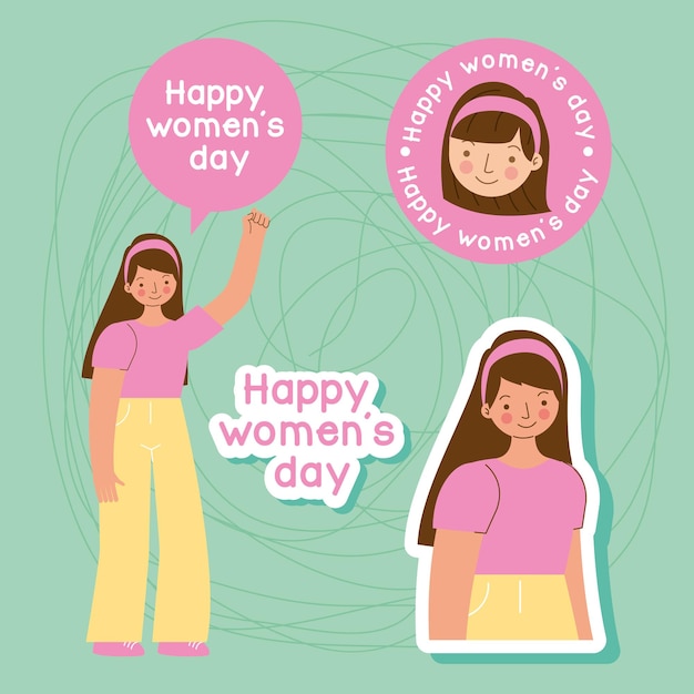 Happy women's day icons with stickers vector illustration