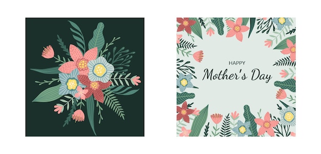 Happy Women s Day March 8 Cute cards for the spring holiday Vector illustration of a date a women and a bouquet of flowers