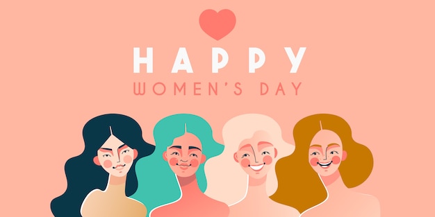 Happy women's day poster with women of different races