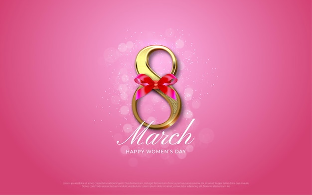 Happy womens day 8 March gold style illustration template