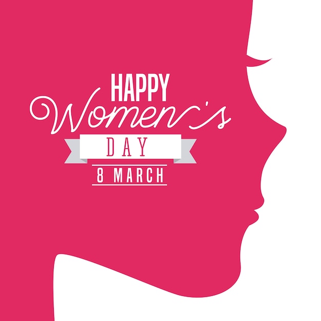 happy womens day card with woman profile icon