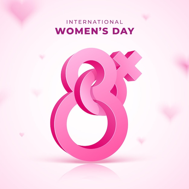 Happy womens day design 3d eight pink text with pink female symbol on light pink background