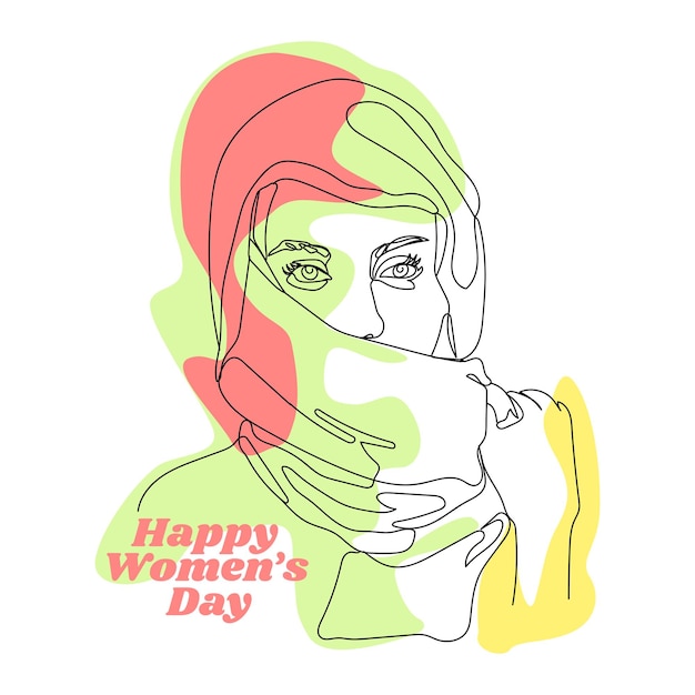 Vector happy womens day empowerment feminism line art hijab