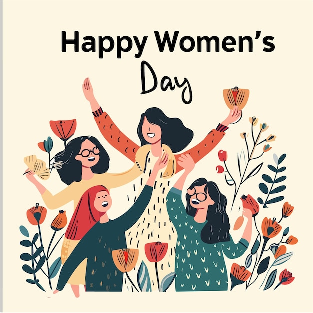 Happy Womens day greeting background party flyer or poster vector illustration flat color style