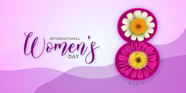 Happy Womens Day Greetings Purple Flowers Light Violet White Background Social Media Design Banner