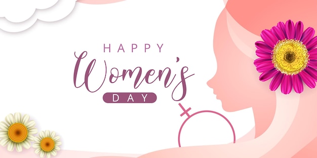 Happy Womens Day Greetings Purple Flowers White Peach Background Social Media Design Banner