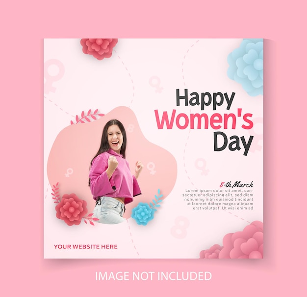 happy womens day social media post template with colorful flowers