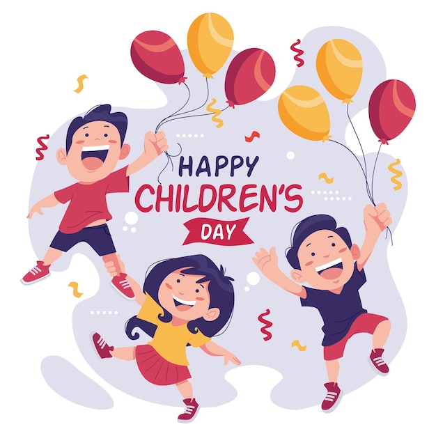 Happy world children's day playing with balloons