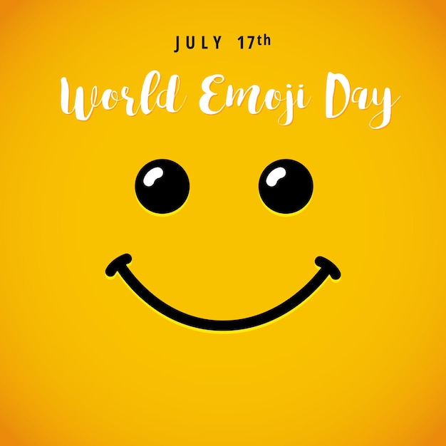 Happy world emoji day creative congrats Smile square icon and brushing style text Vector sign