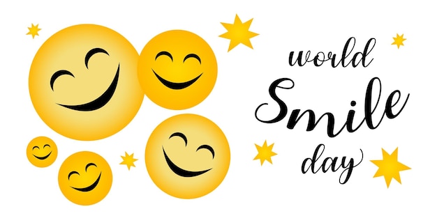 Vector happy world smile day happiness and fun holiday celebration positive smile emoji in flat style