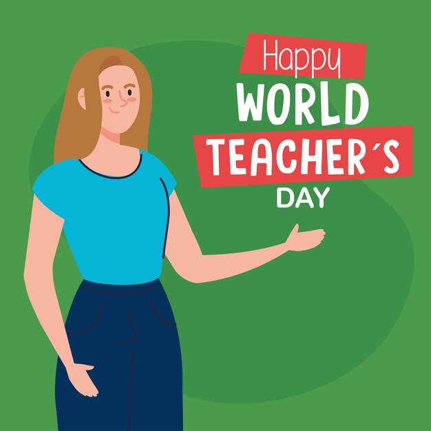 Vector happy world teachers day, with young woman teacher