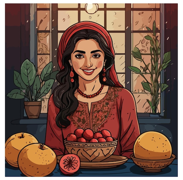 Vector happy yalda night hand drawn illustration vector isolated background keywords