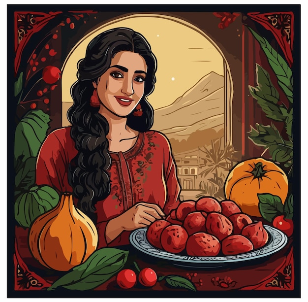 Happy yalda night hand drawn illustration vector isolated background