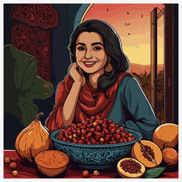 Vector happy yalda night hand drawn illustration vector isolated background