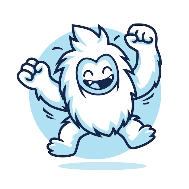 Vector happy yeti illustration design with laugh smile jumping and celebating the winning