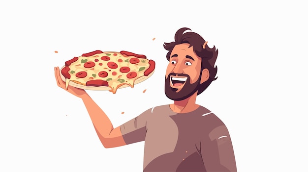 Vector happy young adult eating pizza cartoon vector