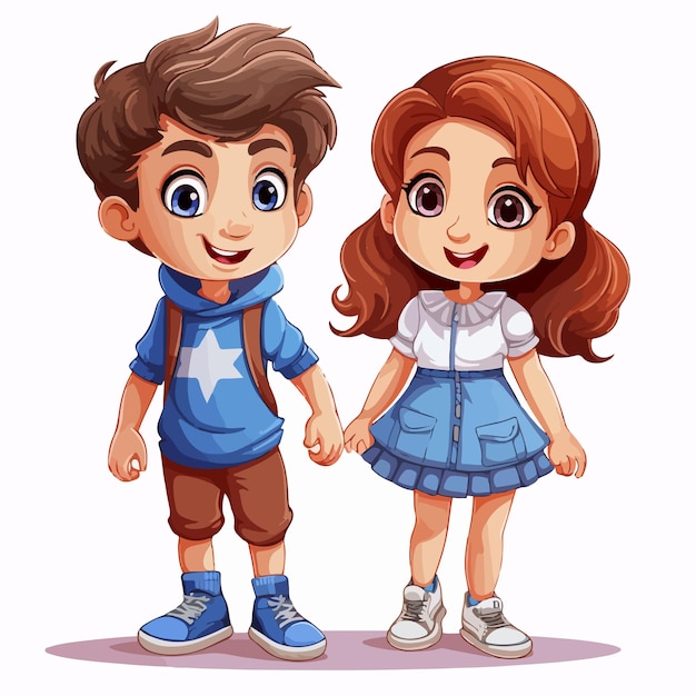 Happy Young Boy and Girl Illustration on White Background